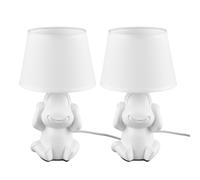 Lampe à poser lampe de chevet singe en céramique blanche lampe d'appoint singe abat-jour en tissu, interrupteur à cordon, 1x douille E14, DxH 17x27 cm, lot de 2