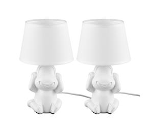 Lampe à poser lampe de chevet singe en céramique blanche lampe d'appoint singe abat-jour en tissu, interrupteur à cordon, 1x douille E14, DxH 17x27 cm, lot de 2