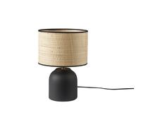 Lampe à poser noire en céramique mate et abat-jour en raphia H35 cm ROCHA