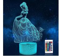 Lampe a poser Princess 3D,Télécommande 16 Couleurs Changeantes Réglage De La Luminosité,Lampe de Chevet Pour Salon Chambre Décor