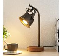 Lampe à poser Rubinjo Lindby, bois foncé, Salon / Salle à manger, Métal, Vintage, Lampe à poser