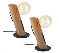 Lampe à poser, salon, lampe en bois, lampe de chevet, lampe de chevet, maison de campagne, interrupteur à câble, eucalyptus en métal, 1x douille E27, DxH 9x32 cm, lot de 2