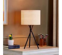 Lindby lampe à poser, trépied en beige, noir, de chevet | lampe de table e27, rustique, tissu, textile pour salon, séjour, chambre à coucher, salle à manger
