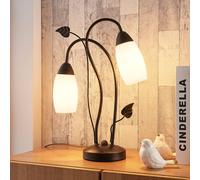Lampe à poser Stefania Lindby, marron, Salon / Salle à manger, Verre, Antique, Lampe à poser