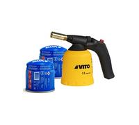 VITO - Lampe a souder à gaz ABS Allumage piezo + 2 Cartouches de gaz 190gr Perçables - Chalumeau à gaz Bricolage Plomberie Soudure
