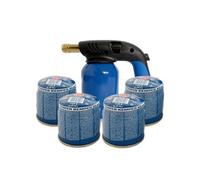 Lampe a souder Coque Acier Allumage piezo + 4 Cartouches de gaz 190gr STOP GAZ Perçables KEMPER