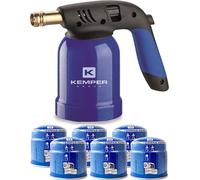 Lampe a souder Coque Acier Allumage piezo + 6 Cartouches de gaz 190gr STOP GAZ Perçables KEMPER