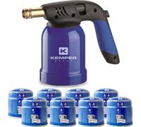 Lampe a souder Coque Acier allumage piezo + 8 Cartouches de gaz 190gr STOP GAZ Perçables KEMPER