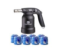Lampe à souder à gaz Professionnelle Utilisation 360° Chalumeau gaz Allumage piezo + 8 Cartouches gaz Perçables KEMPER