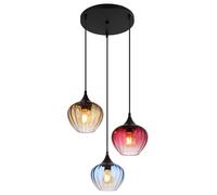 Lampe à suspendre 3 flammes Lampe de salle à manger Lampe à suspendre rétro en verre Lampe de salon, rouge ambre bleu, 3x E27, DxH 45 x 150 cm
