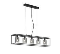Lampe à suspendre 5 flammes Lampe à suspendre réglable en hauteur Verre fumé noir, cadre métallique, 5x E14 douilles, LxlxH 95x18x150 cm