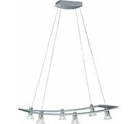 Lampe à suspendre 6 flammes LED Lampe de table Suspension lampe de salon, acier inoxydable brossé, verre, 6x 5W 6x200lm blanc chaud, LxH 71 x 160 cm, Massive 40596/48/10