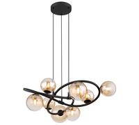 Lampe à suspendre 8 flammes LED Lampe à suspendre de table de salle à manger Rétro Lampe de salon, noir, boules de verre ambre, 8x 3,5W 8x 350lm blanc chaud, DxH 65 x 120 cm