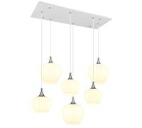 Lampe à suspendre blanche chromée Lampe à suspendre salle à manger Lampe de table à manger Abat-jour en verre opalin, métal, 6x E27 douilles, LxlxH 86x42x120 cm