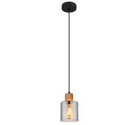 Lampe à suspendre Bois rétro Verre fumé Lampe à suspendre noire, métal, 1x douille E27, DxH 12x120 cm
