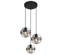 Lampe à suspendre Cage industrielle Lampe à suspendre à 3 flammes noire, métal, 3x E27 douille, DxH 47x120 cm