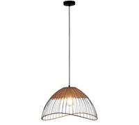 Lampe à suspendre cage métallique noire Lampe de salle à manger rotin Lampe à suspendre bois tressé, LED 7W 806Lm blanc chaud, DxH 48x120 cm