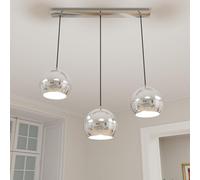 Lampe à suspendre cuisine, 3-flamme E27 suspension, lampe de table à manger métal, chrome, lampe de salle à manger, L:65 cm, salon, salle à manger, lampe de cuisine Moderne