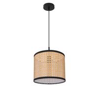 Lampe à suspendre imitation bambou Lampe de salle à manger naturelle Suspension salon, noir métal plastique, 1x douille E27, DxH 28x140 cm