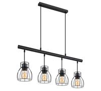 Lampe à suspendre Industrial noir Lampe à suspendre Vintage Lampe à suspendre table à manger, abat-jour cage métal, 4x LED 7W 806Lm blanc chaud, L 77 cm