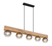 Lampe à suspendre Lampe à suspendre de salon Boules de verre Lampe à suspendre noire imitation bois, 5 flammes, métal MDF, 5x E27 douilles, LxlxH 115x15x120 cm