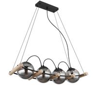 Lampe à suspendre Lampe à suspendre Lampe de table, 4 flammes Réglable en hauteur, verre fumé Métal noir bois brun, E14 douilles, LxlxH 75x22x120cm