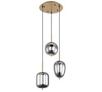 Lampe à suspendre Lampe à suspension en verre à 3 flammes Abat-jour en verre Lampe de salon en laiton, métal verre couleur laiton, 3x E14 douilles, DxH 46x120 cm