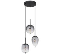 Lampe à suspendre Lampe de plafond verre fumé Lampe de salon Lampe de table à manger, métal noir , 3 flammes E14, DxH 46x120 cm