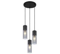 Lampe à suspendre Lampe de salle à manger Lampe à suspendre, Lampe à suspendre moderne, 3 flammes, abat-jour en verre, métal, noir fumé, 3x E27 douille, DxH 30x150 cm
