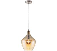 Lampe à suspendre Lampe de salle à manger Lampe de salon Plafonnier, métal verre ambre nickel mat, hauteur réglable, E27, H 150 cm