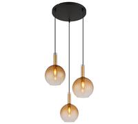 Lampe à suspendre Lampe de salon laiton ambre Lampe à suspendre 3 flammes verre, métal, 3x E14 douilles, DxH 51x150 cm