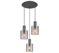 Lampe à suspendre Lampe de salon Lampe à suspendre 3 flammes verre fumé, métal gris, 3x E27 douilles, DxH 48x150 cm