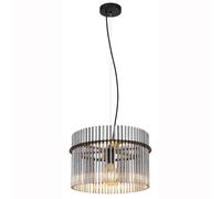 Lampe à suspendre Lampe de salon Lampe de salle à manger Plafonnier, métal noir Barres en verre fumé, 1 flamme E27, D 40 cm