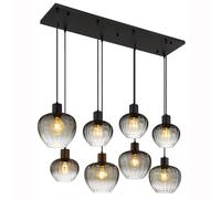 Lampe à suspendre Lampe de salon Rétro Verre Lampe de table à manger, noir fumé, 8x E27, LxLxH 110x42x120 cm