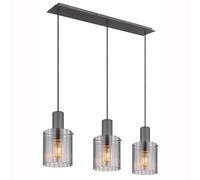 Lampe à suspendre Lampe de table à manger Lampe de salon Lampe à suspendre 3 flammes Verre fumé, métal gris, 3x E27 douilles, LxLxH 98x18x120 cm