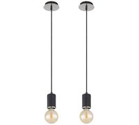 Lampe à suspendre Lampe de table à manger suspendue à une flamme noire Lampe à suspendre en bois Table à manger Réglable en hauteur, métal, 1x douille E27, DxH 12x160 cm, 2er Set