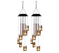 Lampe à suspendre LED Carillon solaire Lampe d'extérieur Chouette solaire Unicolore Métal H 62 cm, lot de 2