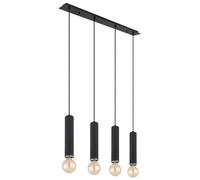 Lampe à suspendre LED Lampe à suspendre Lampe à suspendre de salle à manger, 4 flammes, scandinave métal bois noir nickel, 4x E27 filament LED blanc chaud, LxlxH 93x10x120cm