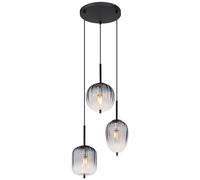 Lampe à suspendre LED Lampe de plafond lampe de salon lampe de salle à manger, métal noir verre fumé, 3x LED 6W 700Lm blanc chaud, H 120 cm