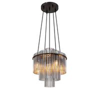 Lampe à suspendre Lustre Lampe de salle à manger Lampe de salon, métal barres de verre noir fumé, 5 flammes E14, H 120 cm