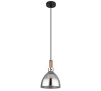 Lampe à suspendre noire Lampe à suspendre moderne Lampe de salle à manger, lampe à suspendre table à manger imitation bois fumée verre, métal mat, 1x douille E27, DxH 20x120 cm