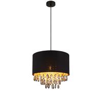 Lampe à suspendre noire or Lampe à suspendre cristal Lampe de table à manger Lampe de salon, textile métal plastique, 1x E27, DxH 40 x 120 cm