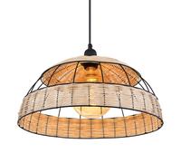 Lampe à suspendre Rotin Boho Lampe de table Suspension rétro, treillis métallique noir, 1x LED 7W 806Lm blanc chaud, DxH 40 x 120 cm