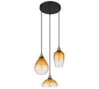 Lampe à suspendre Salon Lampe à suspension design Lampe de table à manger à 3 flammes avec abat-jour en verre, métal ambre clair, 3x E27, DxH 46x150 cm