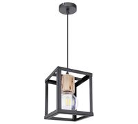Lampe à Suspendre Table de salle à manger Lampe de chambre à coucher noire Lampe à Suspendre moderne, industrielle Cadre en métal imitation bois, 1x douille E27, LxlxH 17x17x120cm