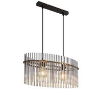 Lampe à suspendre verre fumé Lampe à suspendre noir mat Lampe de salon tiges en verre fumé, métal, 2x douille E27, LxlxH 60x23x140
