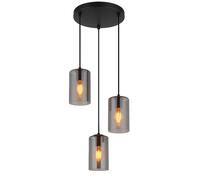 Lampe à suspendre verre fumé Lampe à suspendre noire Lampe de salle à manger à 3 flammes, métal, 3x douille E27, DxH 37x120 cm