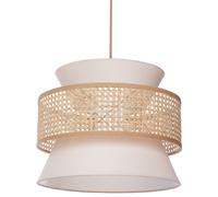 Lampe à Suspension Abat-Jour en Sablier Polyester Coton Rotin Ton Naturel et Bei