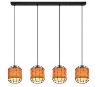 Lampe à suspension aspect bois Lampe à suspension grille noire Lampe de salle à manger marron, métal, 4x douilles E27, LxlxH 100x18x120 cm