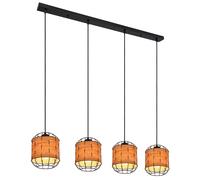 Lampe à suspension aspect bois Lampe à suspension grille noire Lampe de salle à manger marron, métal, 4x douilles E27, LxlxH 100x18x120 cm